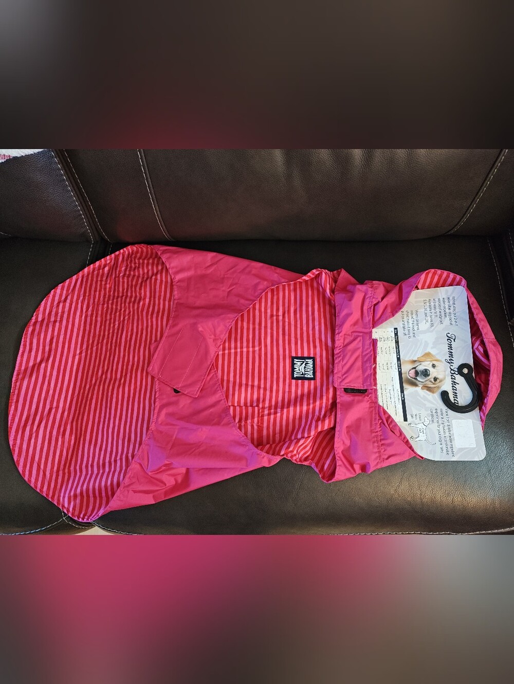 Tommy Bahama Bright Pink Striped 2-in-1 reversible Hooded Doggy Jacket.